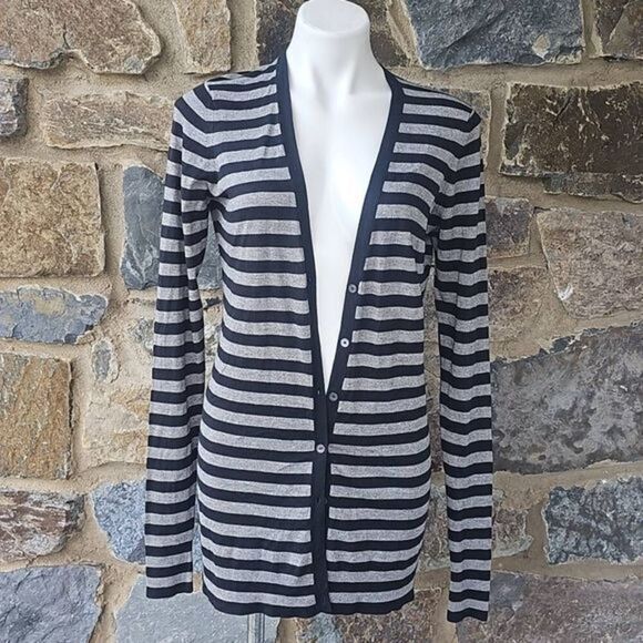 BURBERRY Striped Silk Blend V-Neck Sweater size Large - Picture 1 of 11